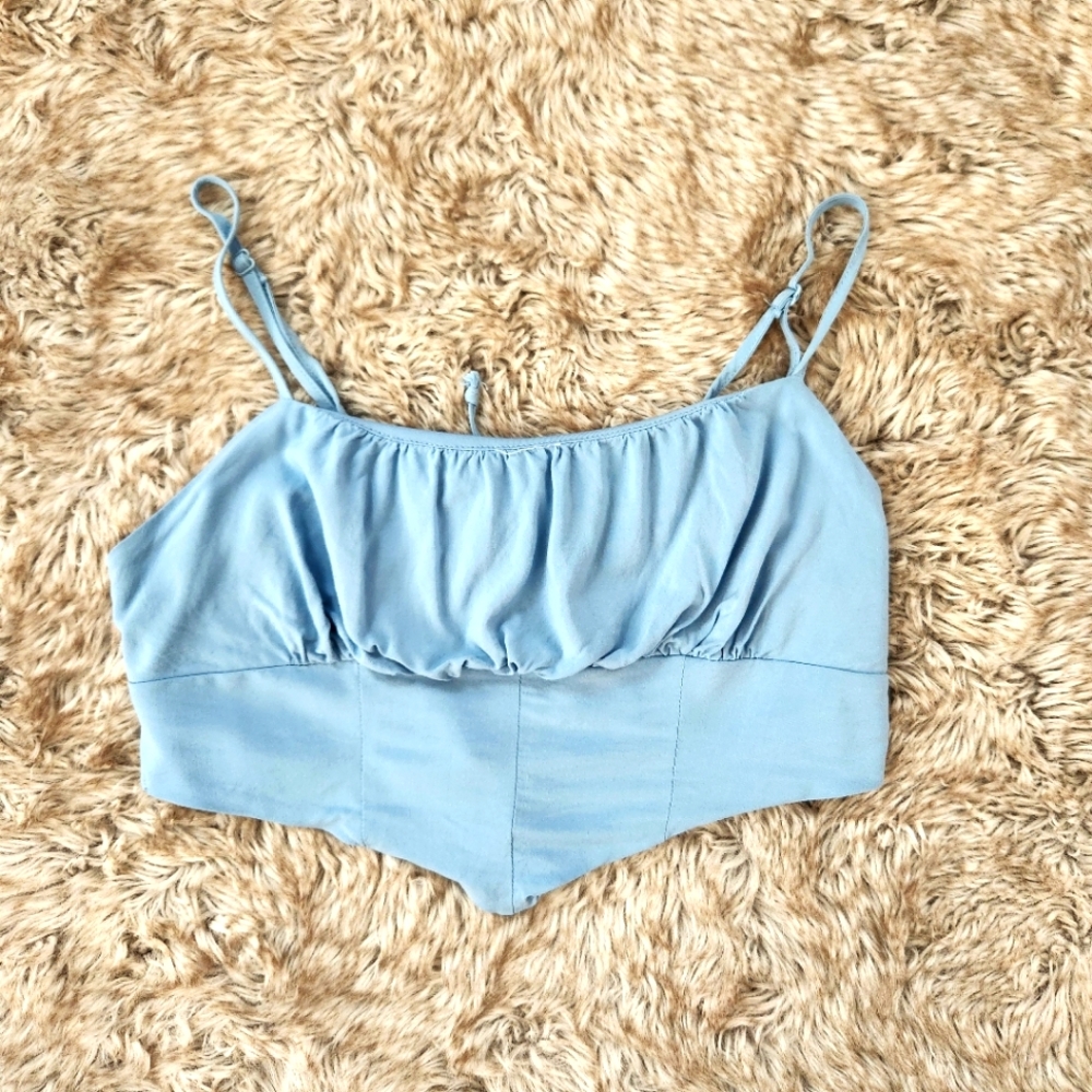 Kendall & Kylie Spaghetti Strap Tie Back Handkerchief Top Baby Blue Size Small